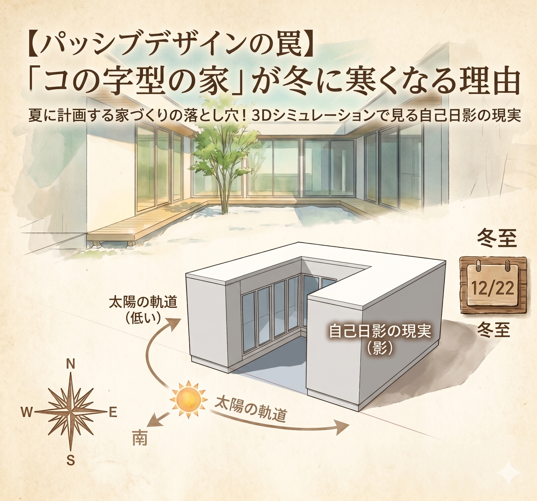 【パッシブデザインの罠】夏に向かう今こそ知りたい「コの字型の家」が冬寒くなる理由 画像